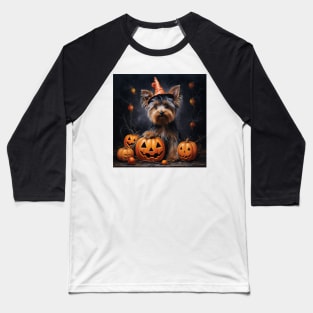 Yorkshire terrier halloween pumpkin Baseball T-Shirt